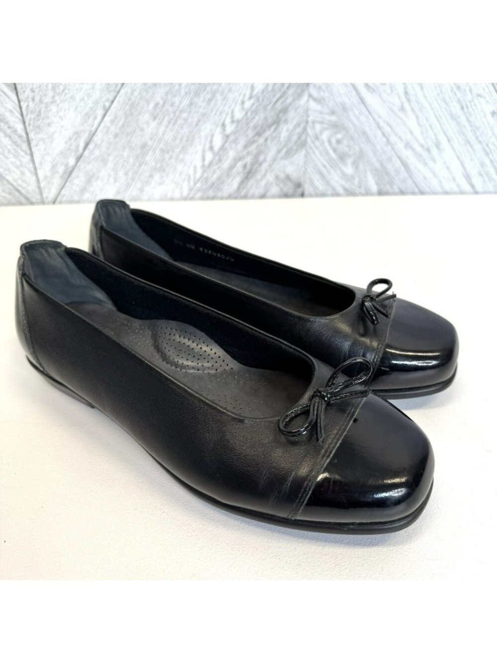 SAS Coco Ballet Flats Black Leather & Patent Bow TriPad Comfort Shoes 8.5WW